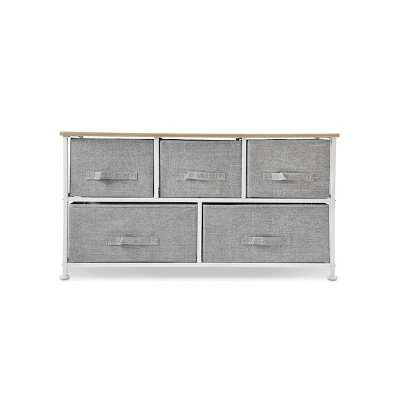 Homeroots 39" Gray and White Steel and Fabric Five Drawer Dresser 470352 - main