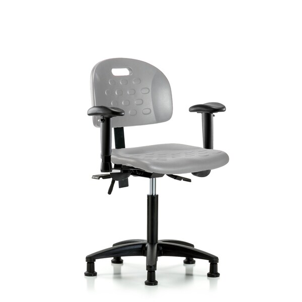 Blue Ridge Ergonomics Poly Chair - Medium Bench Height with Adjustable Arms & Stationary Glides in Gray Poly HPMBCH-RG-T0-A1-NF-RG-GRY - main