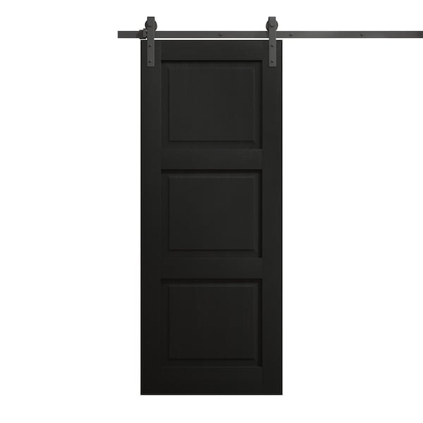 Sartodoors Modern Barn Door 36 x 84 inches, Ego 5010 Painted Black Oak, 6.6FT Rail Track Heavy Hardware Set , EGO5010BD-B-CHK-3684 - main
