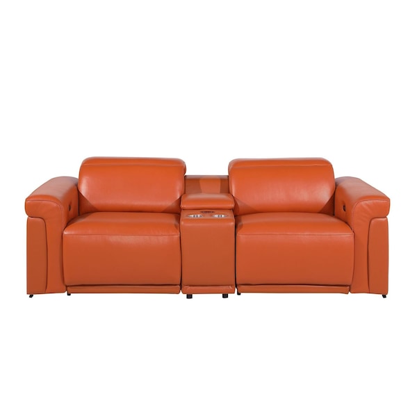 Homeroots 86in Orange and Black Italian Leather Power Reclining Loveseat With Storage 720527 - main
