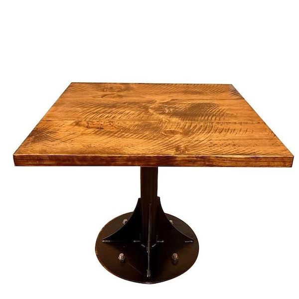 Homeroots 36" Brown And Black Square Solid Wood And Steel Pedestal Base Dining Table 518601 - main