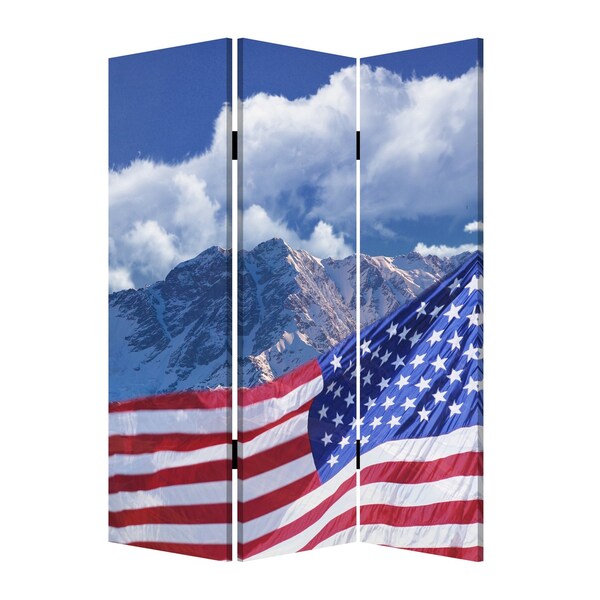 Homeroots 72" Red White And Blue American Flag Reversible Canvas Folding Three Panel Room Divider 277089 - main