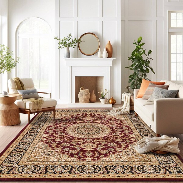 World Rug Gallery Traditional Oriental Medallion Design Area Rug 12 ft x 15 ft Burgundy 101BURGUNDY12X15 - main