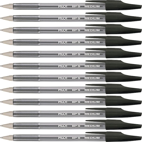 Pilot Pen, Ballpoint, Stick, Med, Bk, PK12 35711 - main