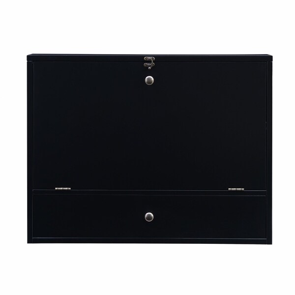 Homeroots 26" Black Wood Wall Mounted Folding Floating Desk 402012 - main