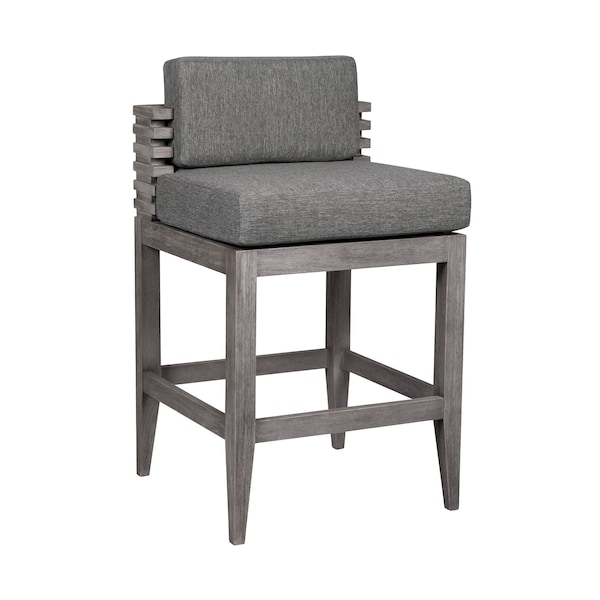 Armen Living Vivid Outdoor Patio Bar Stool in Gray Eucalyptus Wood with Gray Olefin Cushions LCVIBAEUCGRY30 - main