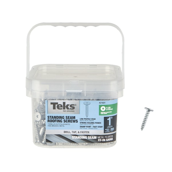Teks #10 x 1 in Standing Seam Panel Roofing Screw, Pancake Head, Star Drive, T-25 Bit Incl., Zinc, 360PK 21601 - main
