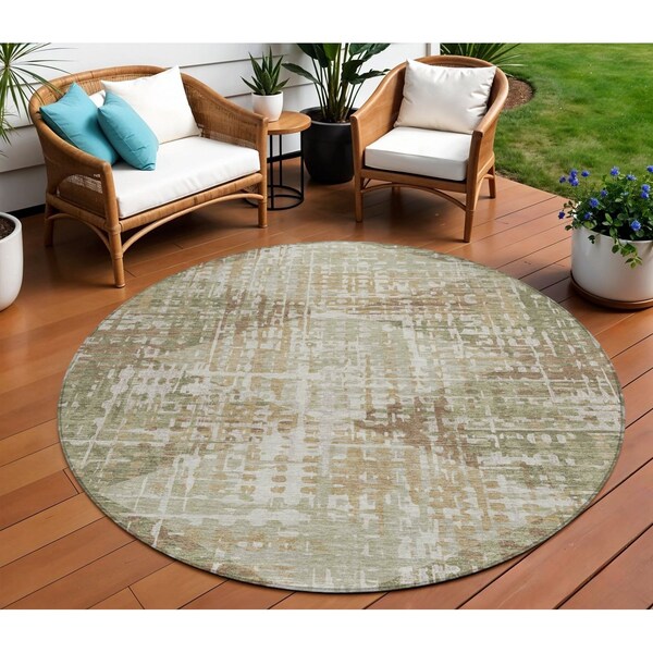 Homeroots 8' Fern Green And Beige Round Geometric Washable Indoor Outdoor Area Rug 632001 - main