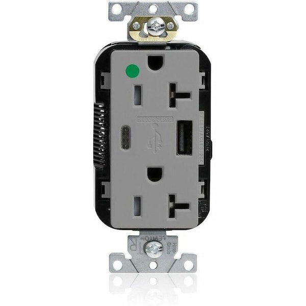 Leviton USB Receptacle, 20 A, 1 hp, Gray, PBT M58AC-HGG - main