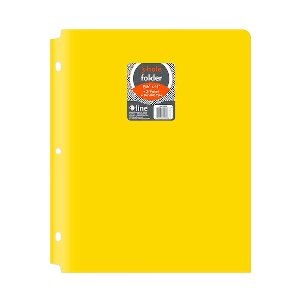 C-Line Products 8-1/2" x 11" Yellow Two-Pocket 3-Hole Punch Heavyweight Poly Portfolio Folder, 25EA/BX, 6BX/CT 33936-BX - main