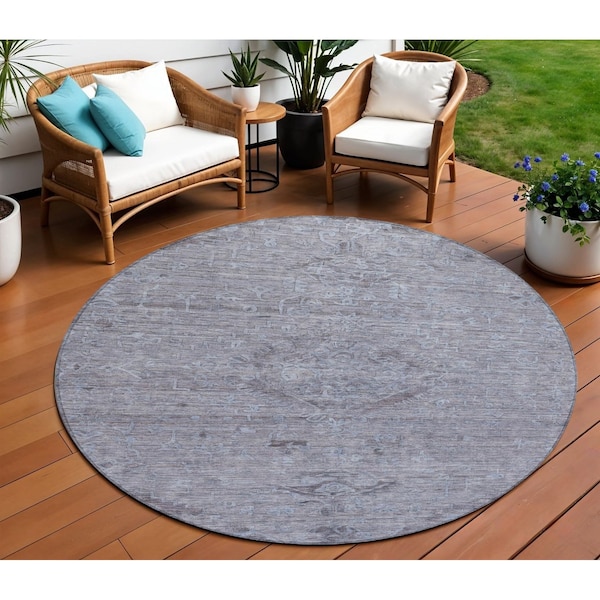 Homeroots 8' Blue And Gray Round Floral Washable Indoor Outdoor Area Rug 604212 - main