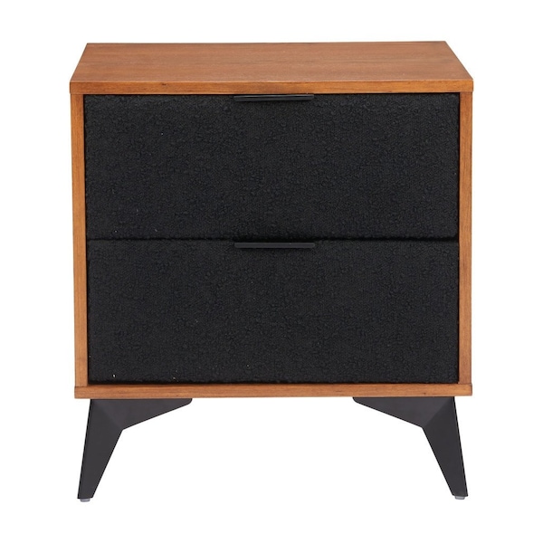 Homeroots 21" Walnut Wood and Steel Two Drawer Nightstand 668547 - main