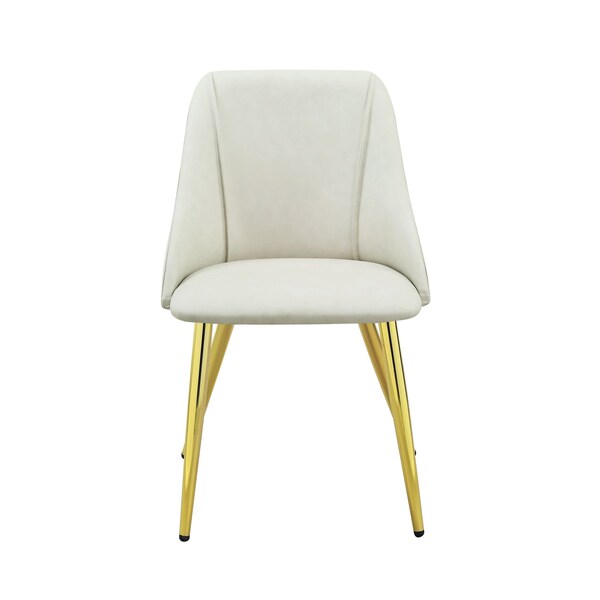 Homeroots Set of Two White and Gold Upholstered Faux Leather And Metal Dining Side Chairs, 2PK 573327 - main