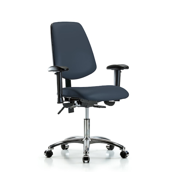 Blue Ridge Ergonomics Desk Chair Desk Chair, Vinyl, Med, Bk, Cast, Navy, Adjustable Arms, 18" to 23" Height, Vinyl BR-VDHCH-MB-CR-T1-A1-CC-8582 - main