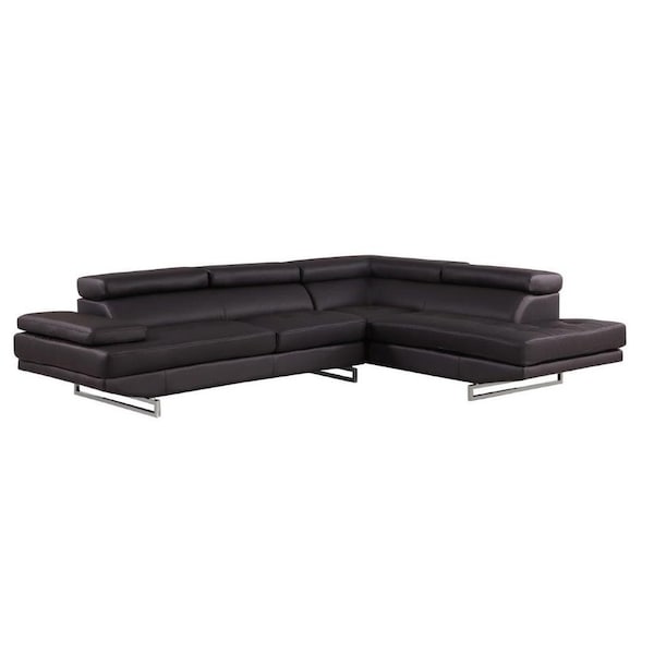 Homeroots Brown Leather L Shaped Two Piece Corner Sectional 366202 - main