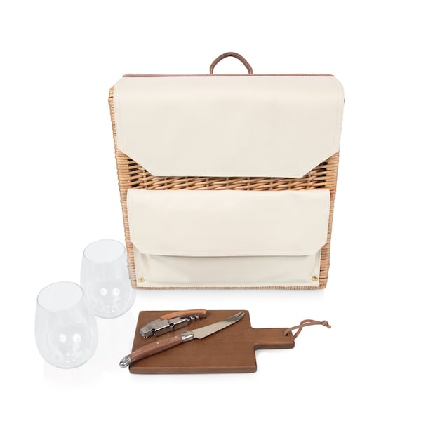 Picnic Time Family Of Brands Corsica Grande Wine & Cheese Basket Backpack, Beige Canvas 129-05-187-000-0 - main