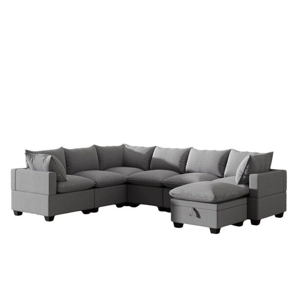 Homeroots 93" Gray Fabric Modular Sofa With Ottoman And Storage 568270 - main