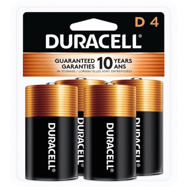 Duracell Coppertop D Alkaline Battery, 1.5V DC, PK4 MN1300R4Z - main