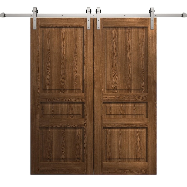 Sartodoors Modern Double Barn Door 60 x 96 inches, Ego 5012 Cognac Oak Veneer, 13FT Silver Rail Track Set, S EGO5012DB-S-DKO-6096 - main