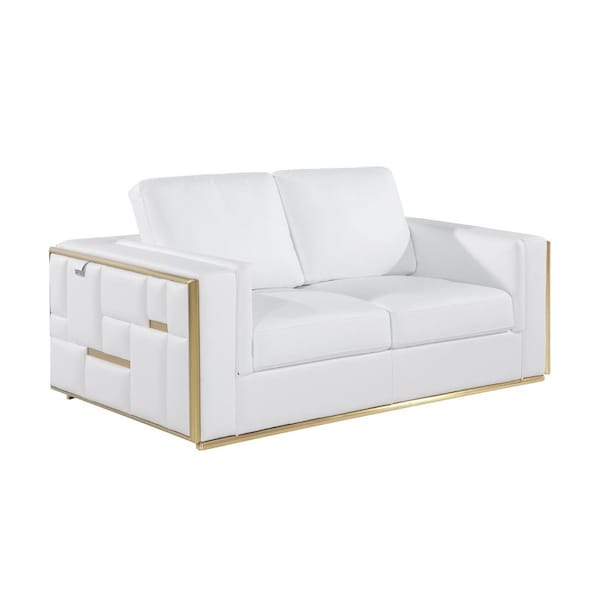 Homeroots 73" White And Silver Metallic Top Grain Leather Loveseat 534095 - main