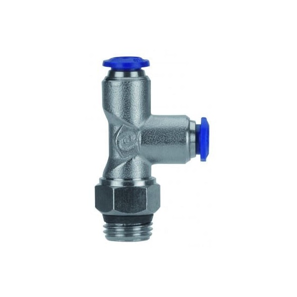 Usa Industrials Push to Connect Tube Fitting, Nickel Plated Brass w/ Plastic Release Ring, Male Run Tee ZUSA-TF-PTC-NPBR-370 - main