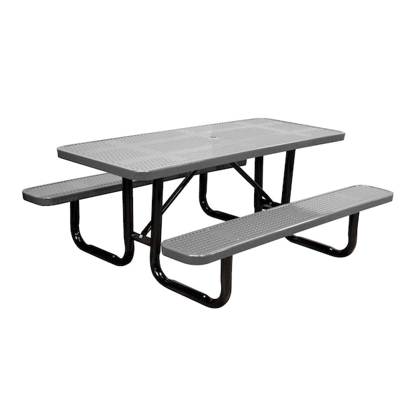 Leisure Craft 6' Standard Picnic Table, Perforated Metal, Portable, Gray T6XPP-PERF-GRAY - main