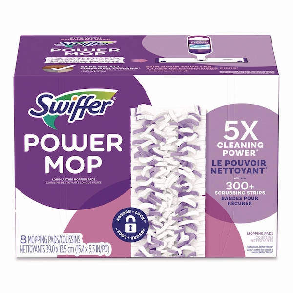 Swiffer PowerMop Mopping Pads, 15.4 x 5.3, White/Purple, 8PK 08189 - main