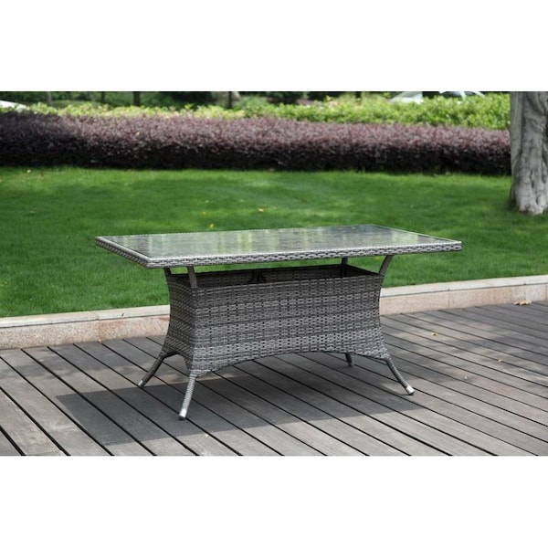 Hospitality Rattan Patio Ultra 7-Piece Woven Armchair Dining Set with Cushions 890-1130-GRY-7DA-CUSH - main