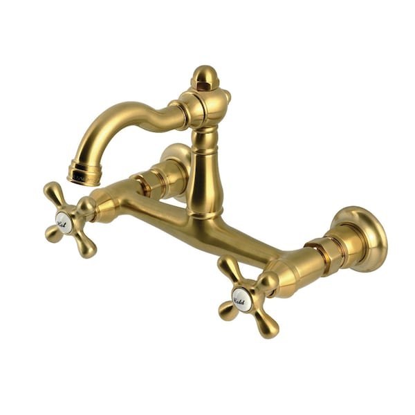 Kingston Brass Two-Handle Wall Mount Bridge Kitchen Faucet, Brushed Brass KS3257AX - main