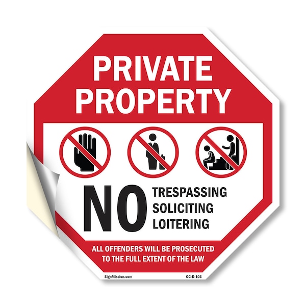 Signmission Private Property No Trespassing Sol, 10 Inch X 10 Inch, Vinyl Decal OC-D-10-103 - main