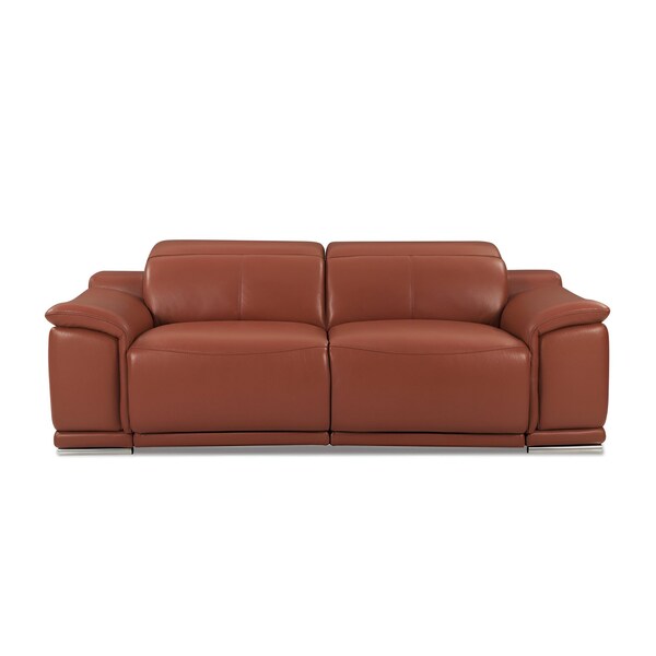 Homeroots 86" Camel Italian Leather USB Reclining Sofa With Silver Legs 476523 - main