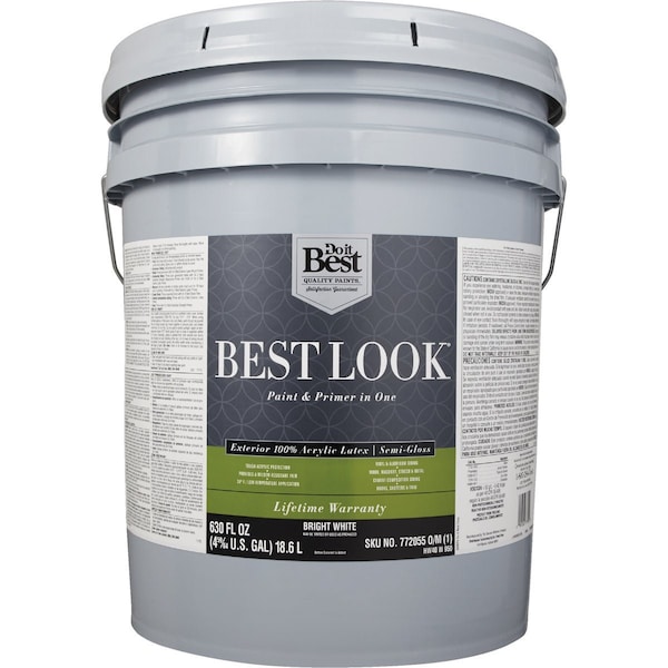 Do It Best 100% Acrylic Latex Premium Paint & Primer In One Semi-Gloss Exterior House Paint Bright Wht 5 Gal. HW40W0950-20 - main