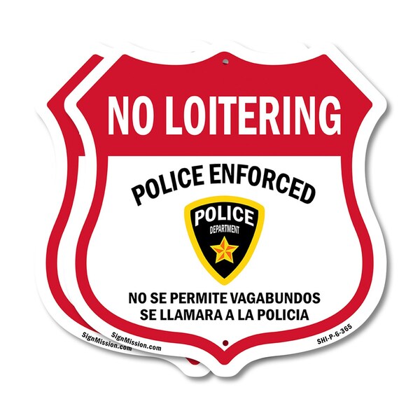 Signmission Bilingual No Loitering Shield Sign Polic, 6 inch X 6 inch, Plastic Sign, 2PK SHI-P-2PACK-6-365 - main
