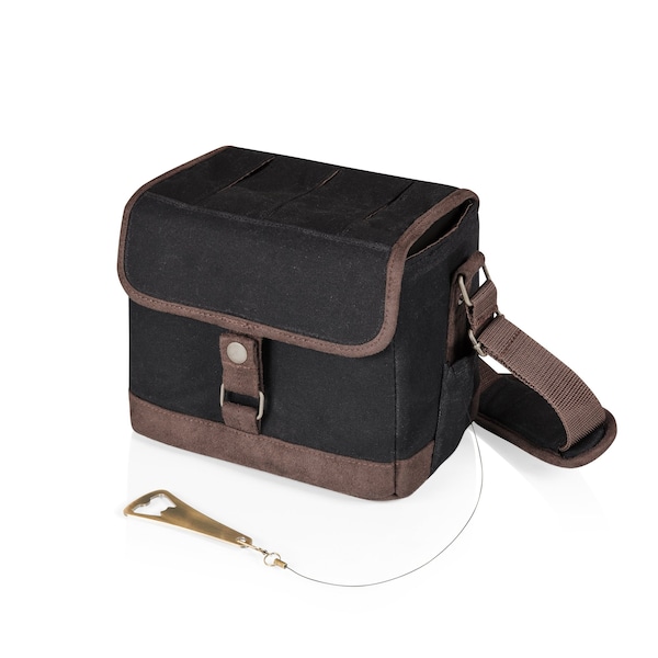 Picnic Time Family Of Brands Beer Caddy Cooler Tote with Opener, Black with Brown Accents 762-00-311-000-0 - main