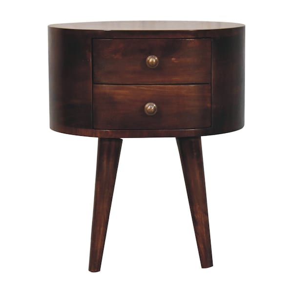 Homeroots 21" Brown Solid Wood Round Two Drawer Nightstand 651852 - main