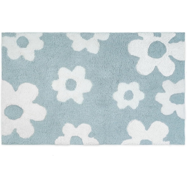 Homeroots 32" Blue And White Cotton Floral Bath Rug 635405 - main