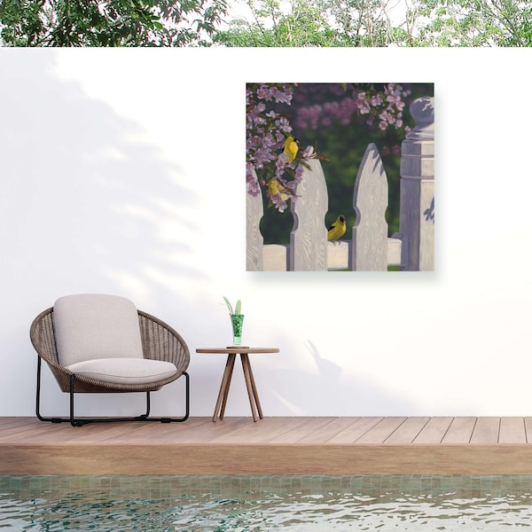 Trademark Fine Art Outdoor Canvas Art Jeff Hoff 'Goldfinch Trio' Wall Art for Patios, or Gardens GRL00522-OC2424WR - main