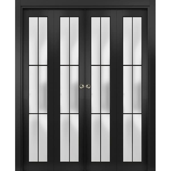 Sartodoors Sliding Closet Double Bi-fold Doors Planum 2122 Black Solid Core Modern Interior PLANUM2122DBF-BLK-96 x 84 (4* 24x84) - main