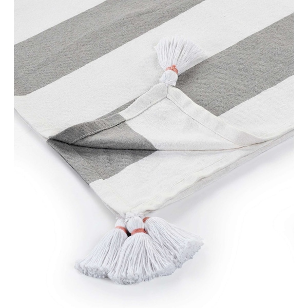 Homeroots 50" X 60" Gray and White Woven Cotton Striped Throw Blanket with Tassels 516597 - main