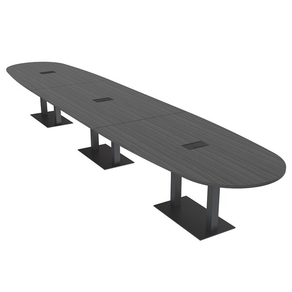 Skutchi Designs Boval Conference Table With Power, 48 in W, 192 in L, Grey HAR-BOVL-48X192-DOU.BK-WA7949-EBLK - main