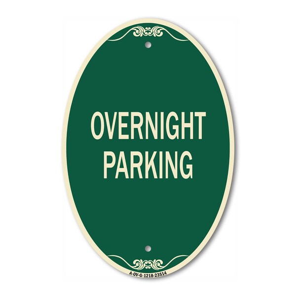 Signmission Overnight Parking, 12 Inch X 18 Inch Architectural Oval, Heavy Gauge Aluminum A-OV-G-1218-23514 - main