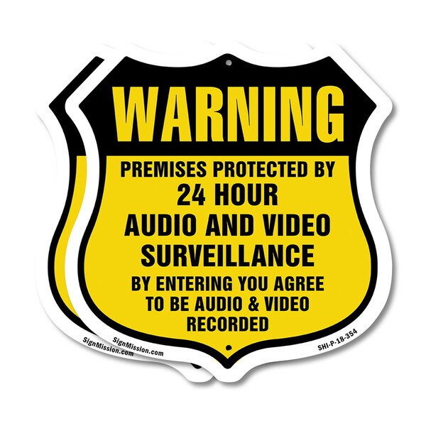 Signmission 24 Hour Surveillance Shield Sign Warning, 18 inch X 18 inch, Plastic Sign, 2PK SHI-P-2PACK-18-354 - main