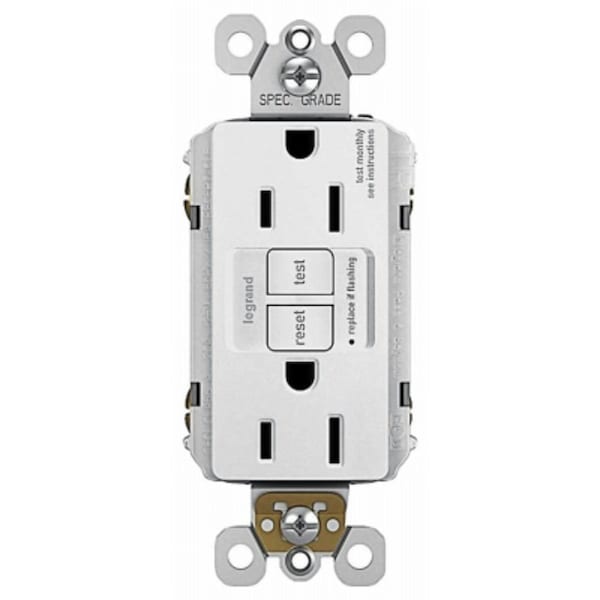 Legrand Pass & Seymour radiant Series GFCI Duplex Receptacle, Nylon, White, 2-Pole, 3-Wire, 125 VAC, PK3 1597TRW3PKCC4 - main