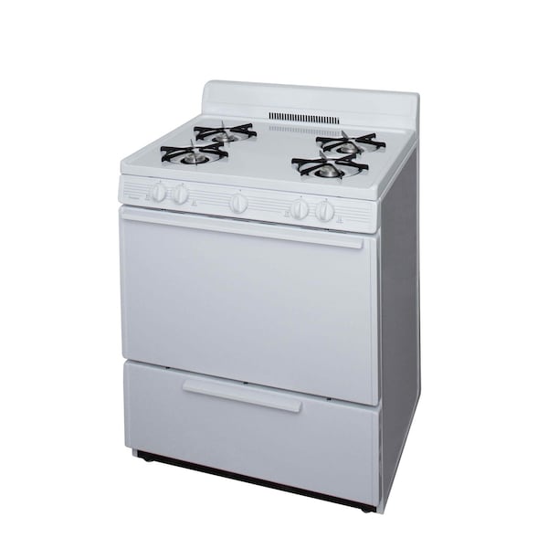 Premier Gas Range, Four 9100 BTU Open Burners, 30 inW x 40 inH x 26 inD, 3.91 cu. Ft., White 805742 - main