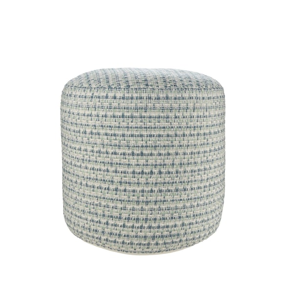 Homeroots 20in Blue Polyester Round Geometric Indoor Outdoor Pouf Ottoman 517440 - main