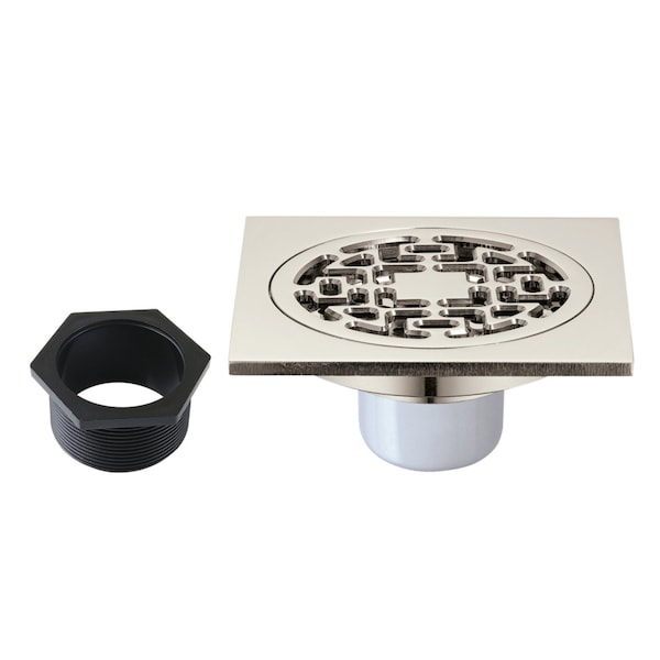 Kingston Brass 4" Brass Square Grid Shower Drain with Flange, Polished Nickel BSF4272PN - main