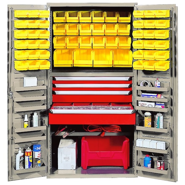 Quantum Storage Systems BEIGE STORAGE CABINET W/58 RED BINS QSC-BG-3672-4DRD - main