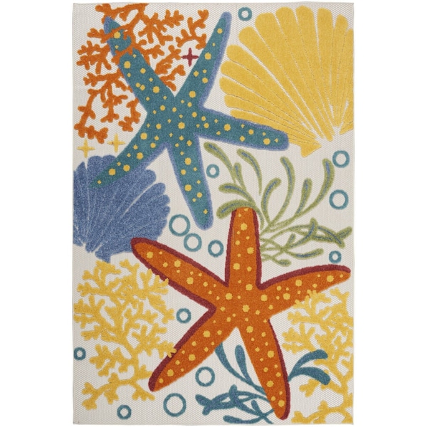 Homeroots 5' X 8' Blue Yellow And Orange Starfish Indoor Outdoor Area Rug 546832 - main