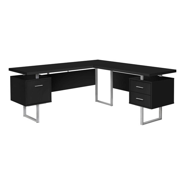 Homeroots 71" Black and Gray L Shape Computer Desk With Three Drawers 489934 - main