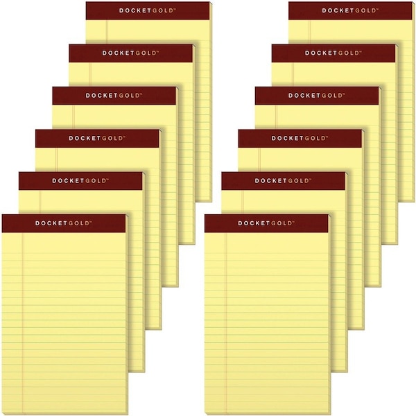 Tops Business Forms TOPS, DOCKET GOLD RULED PERFORATED PADS, NARROW RULE, 5 X 8, CANARY, 12PK 63900 - main